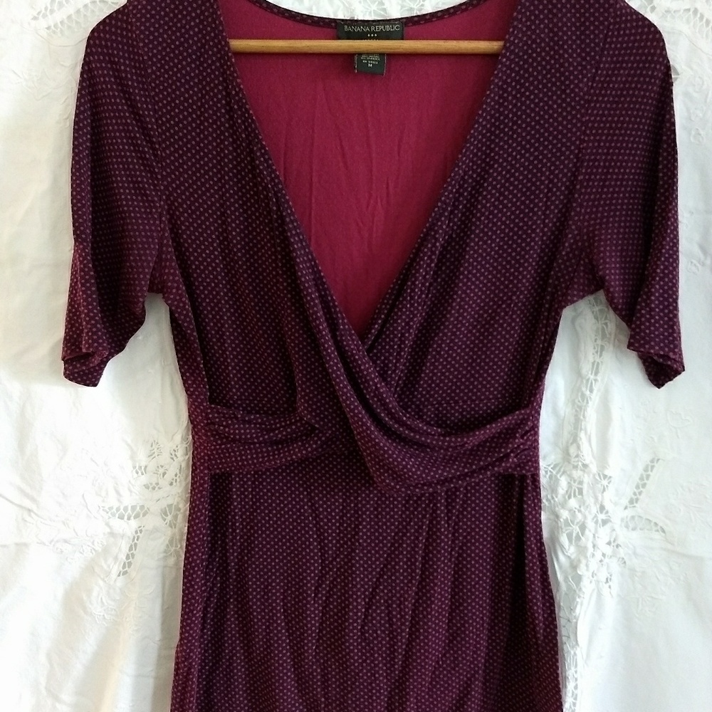 Polka dot surplice top burgundy pink